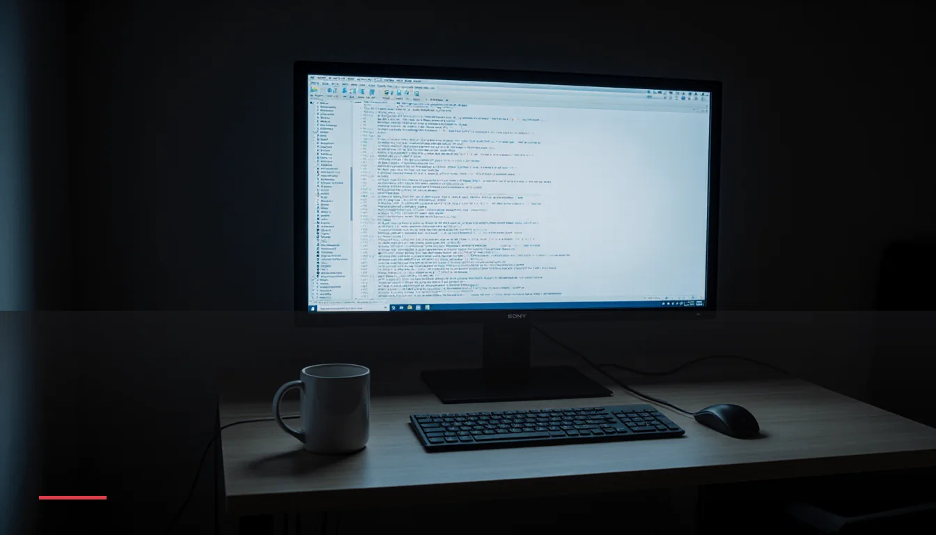 Monitor iluminado en una oficina a oscuras, ilustrando las búsquedas en ChatGPT y Perplexity